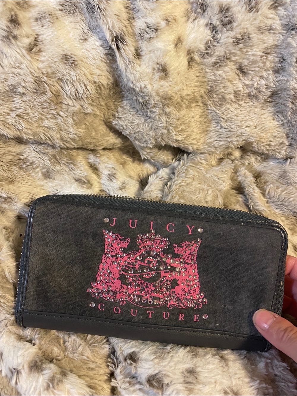 Juicy Couture Black Wallet with Pink Crest Logo